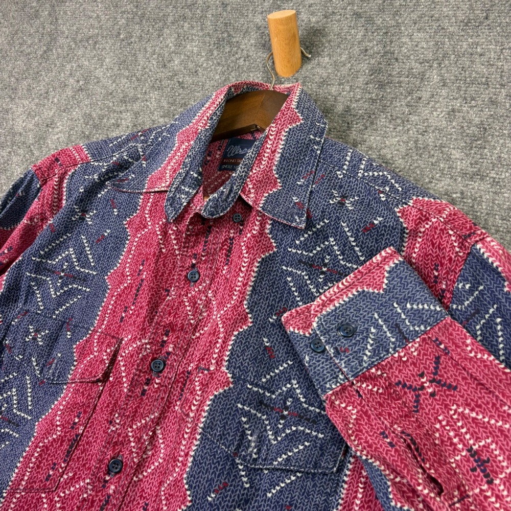 Wrangler Button Down Shirt Mens 16x35 Blue Pink Southwestern Geometric Western